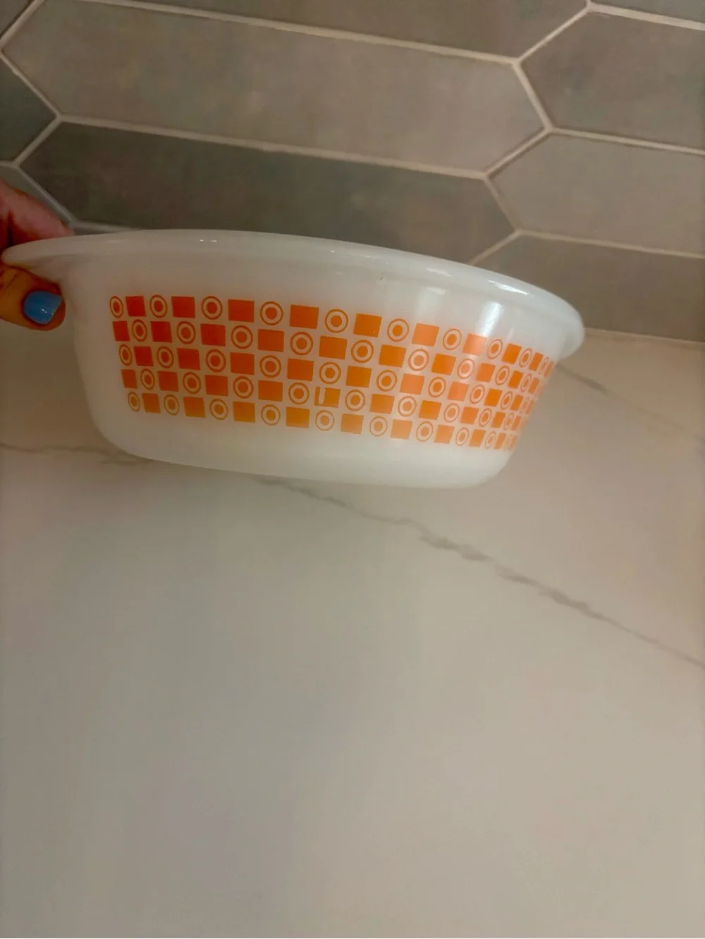 Glasbake Vtg Jeanette Orange Dot Casserole Baking Serving Dish J235 1 Qt